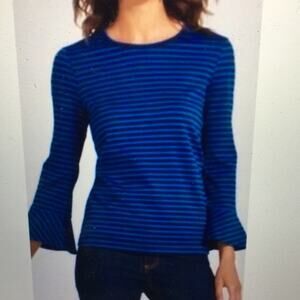 Draper James Blue Sadler Stripe Ponte Knit  Flared Sleeve Knit Top XS